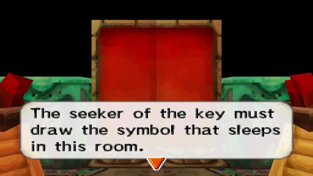 Tablet beside the red door saying the seeker of the key must draw the symbol Tablet beside the red door saying the seeker of the key must draw the symbol