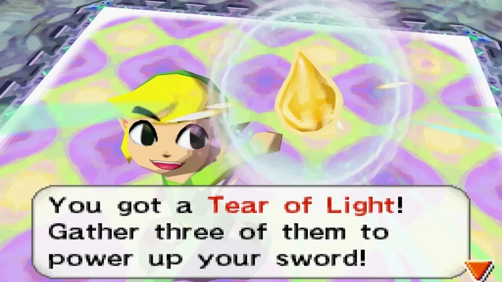 Link holding up a Tear of Light with the item name box on screen Link holding up a Tear of Light with the item name box on screen