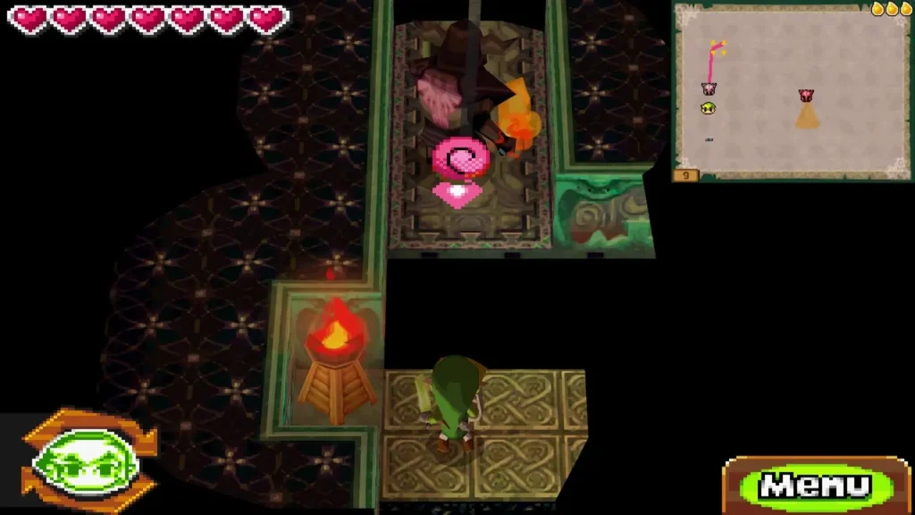 Zelda's Torch Phantom and Link lighting torches beside a door on the tower route Zelda's Torch Phantom and Link lighting torches beside a door on the tower route