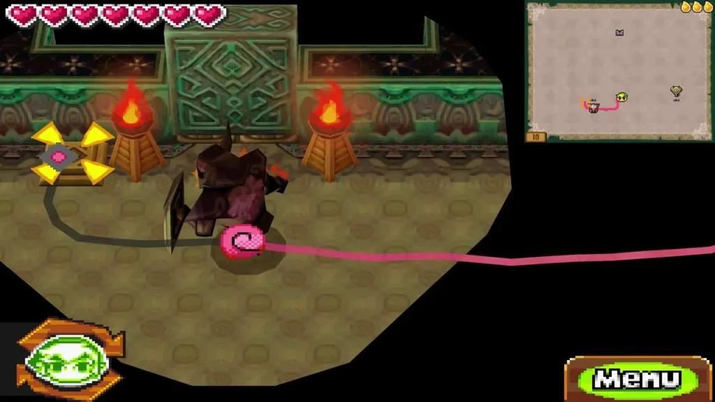 Zelda as a Torch Phantom lighting torches and a glowing path across a tower floor Zelda as a Torch Phantom lighting torches and a glowing path across a tower floor