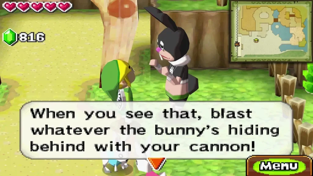 The Rabbitland Rescue hunter explains that Link should blast whatever the rabbit hides behind with the cannon