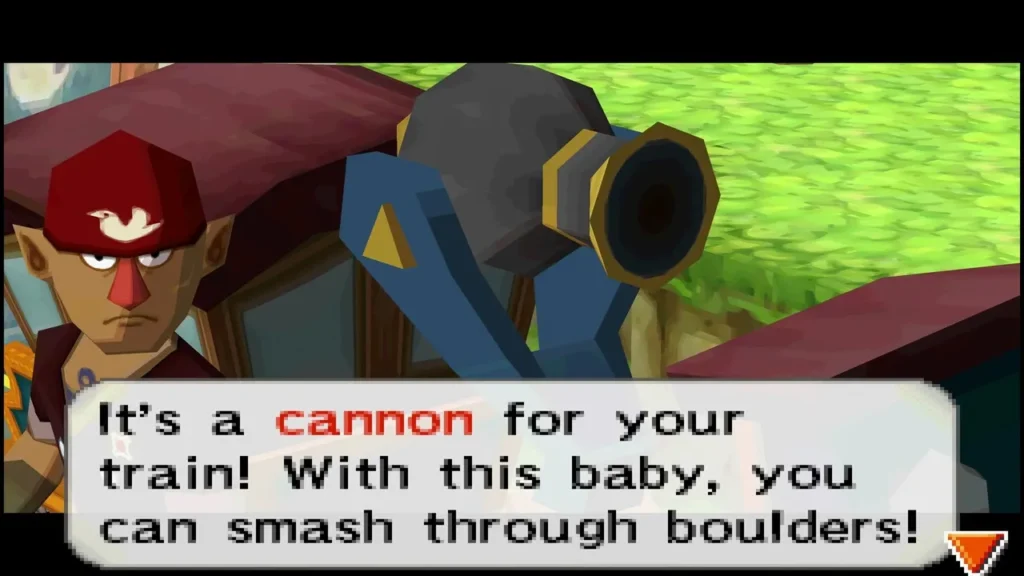 The conductor shows off the cannon for the Spirit Train, which can smash through boulders