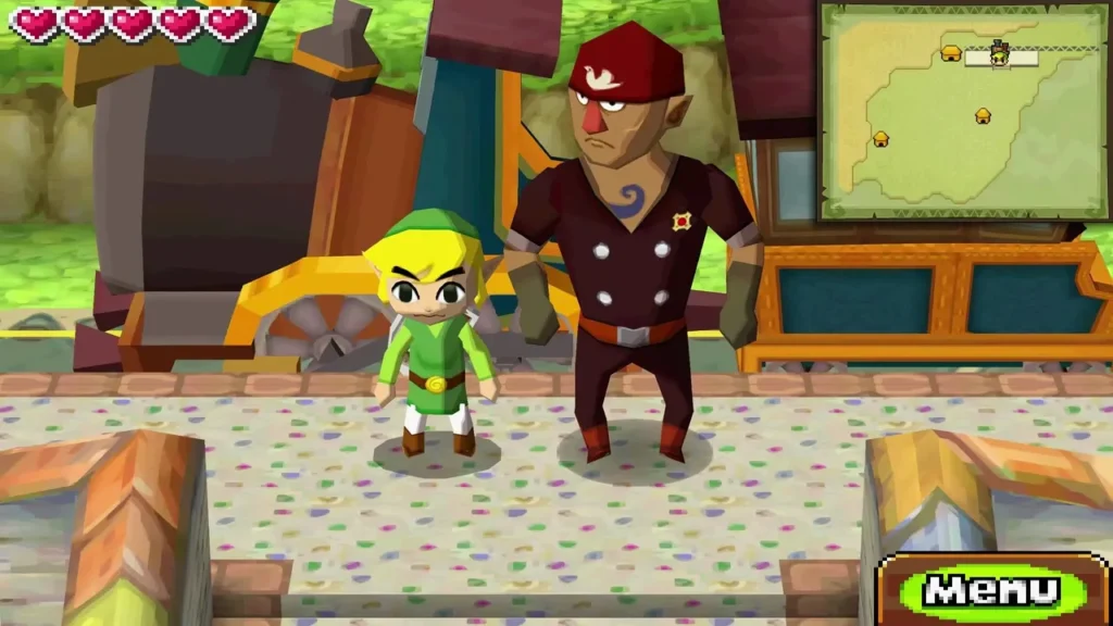 Link and Alfonzo standing together on the Aboda Village station platform