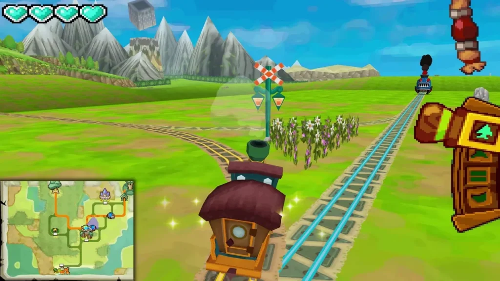 Link's train on Forest Realm tracks with a dark possessed train ahead