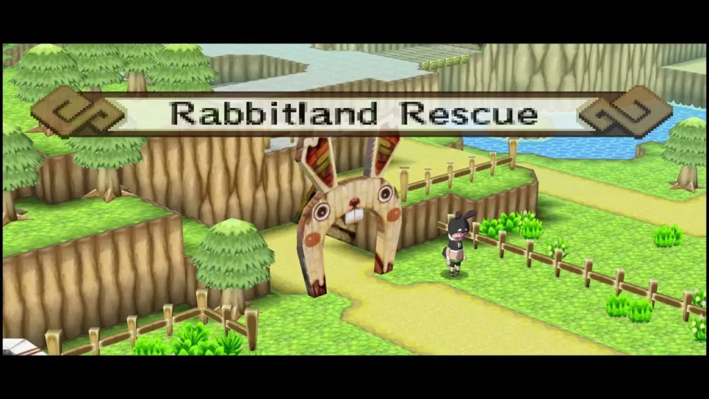 The Rabbitland Rescue sign and gate with a giant rabbit statue