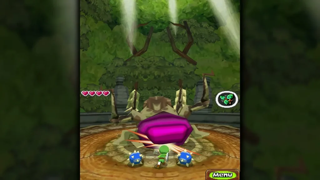 Link fighting the Stagnox boss in the Take 'Em All On! arena