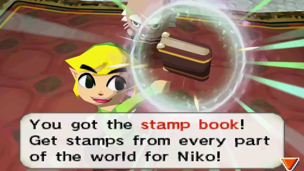 Link holding up the stamp book Niko gave him in Aboda Village