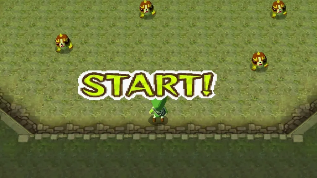 The START! banner opening a Take 'Em All On! arena round
