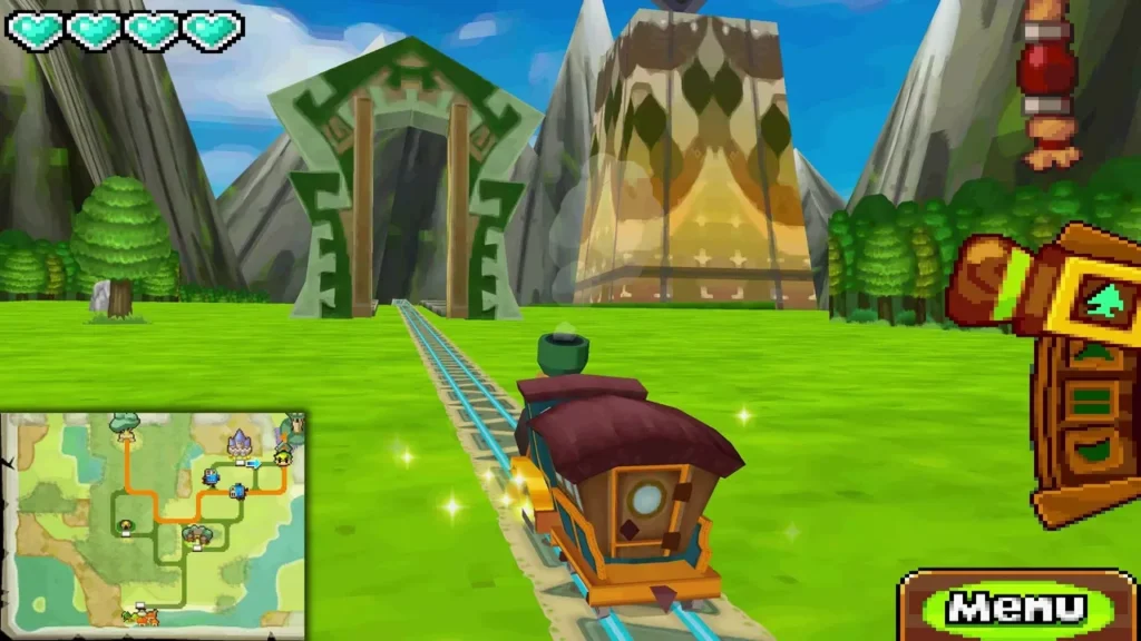 Link's train rolling toward the Tower of Spirits entrance