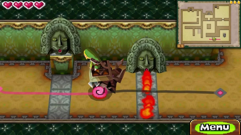 Phantom Zelda standing in front of a fire-spitting statue on floor 6