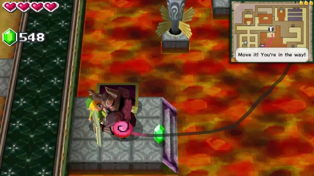Link riding Zelda across the lava room on floor 5
