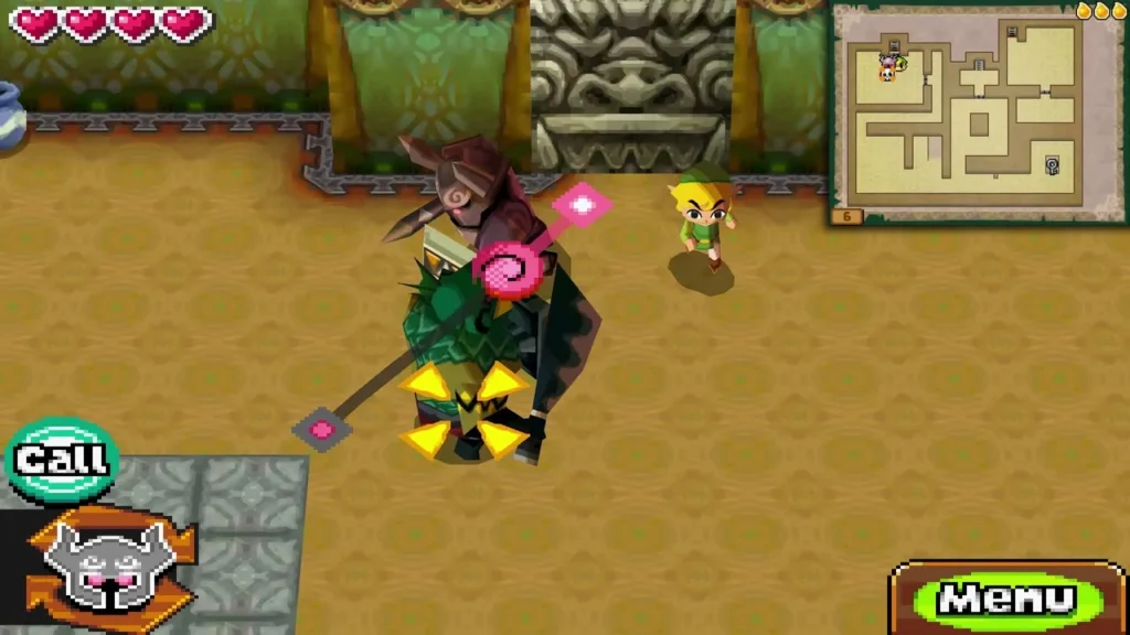Phantom Zelda fighting a Zora Warrior in the floor 6 room while Link watches