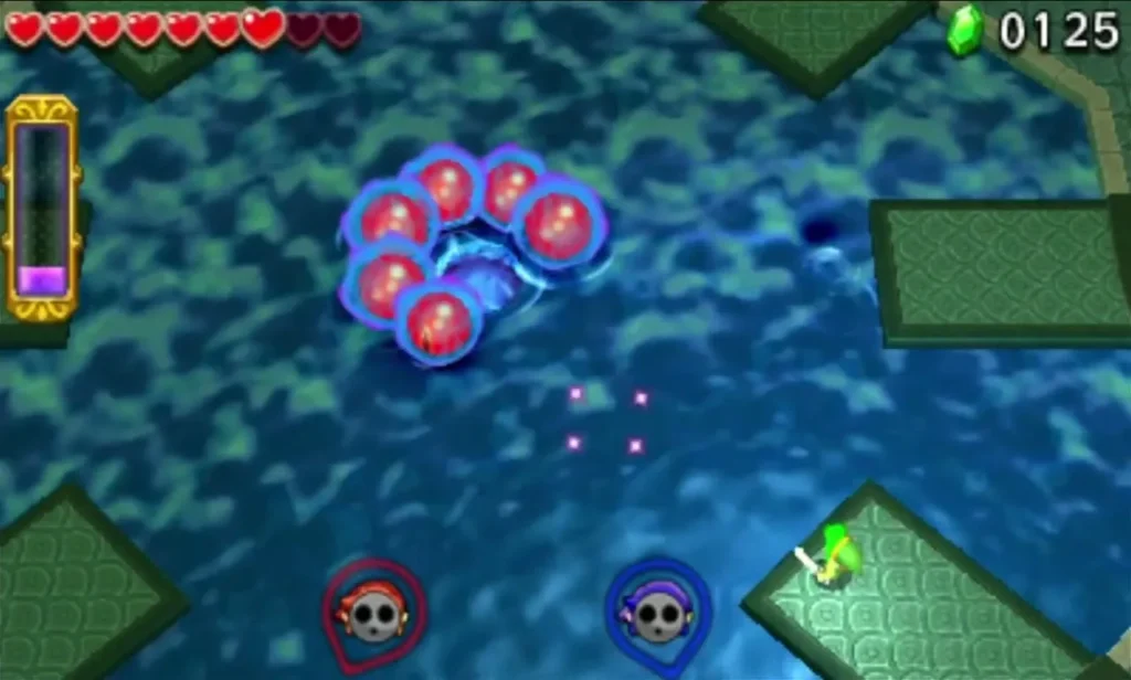 Arrghus with its red eyes ringed around it in the Water Temple pool Arrghus with its red eyes ringed around it in the Water Temple pool