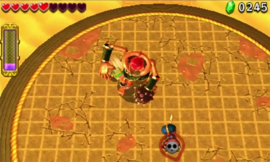 Stalchampion with its red core exposed in the middle of the sandy Desert Temple arena Stalchampion with its red core exposed in the middle of the sandy Desert Temple arena