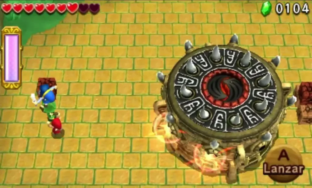 Margoma spins in the Forest Temple arena with spikes out and an orange glow at its base Margoma spins in the Forest Temple arena with spikes out and an orange glow at its base