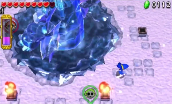 Freezlord's icy crystal mass fills the Snowball Ravine snowfield while Link stands beside it Freezlord's icy crystal mass fills the Snowball Ravine snowfield while Link stands beside it