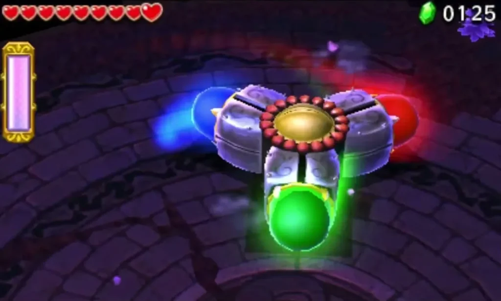 Prismantus with its red, green and blue bulbs lit on the Grim Temple floor Prismantus with its red, green and blue bulbs lit on the Grim Temple floor