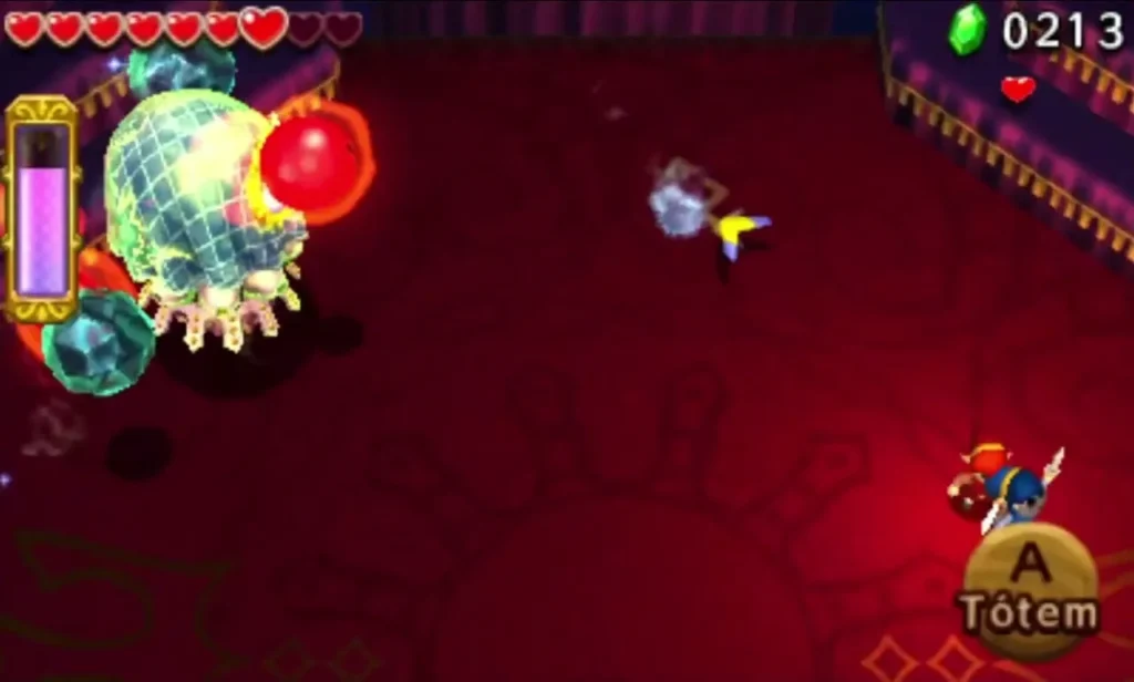 Link beside a mechanical Arrghus copy with a glowing red eye in the Lady's Lair Link beside a mechanical Arrghus copy with a glowing red eye in the Lady's Lair