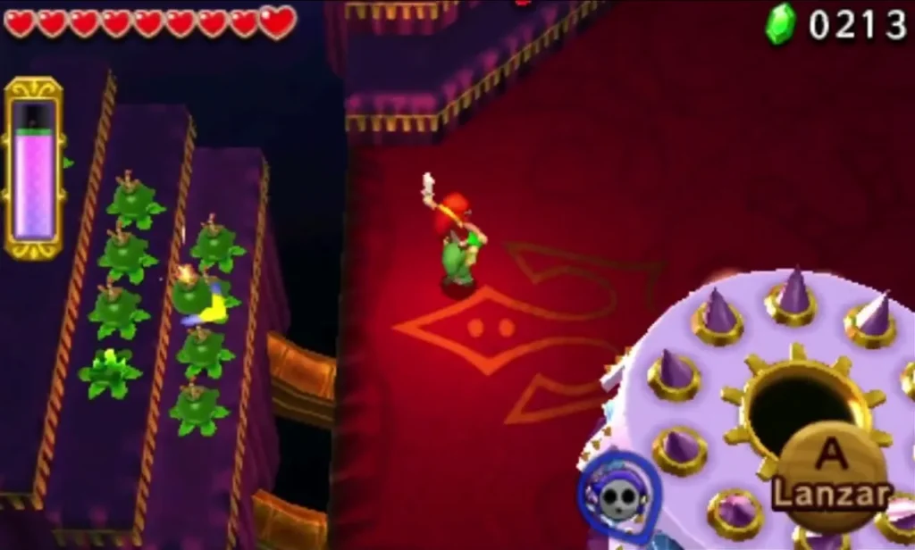 Spiked mechanical Margoma copy on the red floor of the Lady's Lair, with Link close beside it Spiked mechanical Margoma copy on the red floor of the Lady's Lair, with Link close beside it