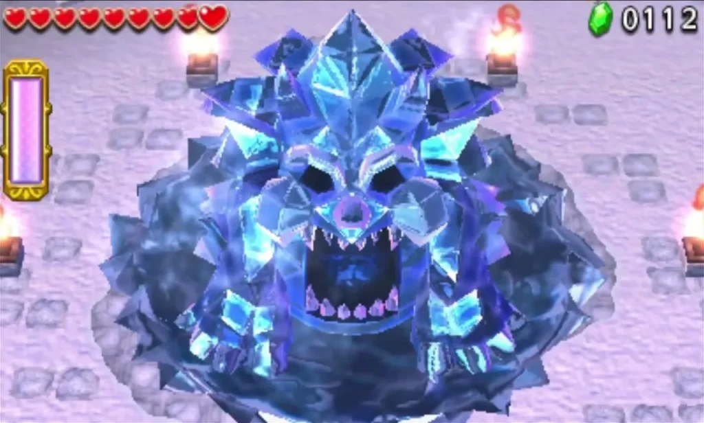 Freezlord, a crystal-armoured ice monster with its jaws open, fills the Snowball Ravine arena Freezlord, a crystal-armoured ice monster with its jaws open, fills the Snowball Ravine arena