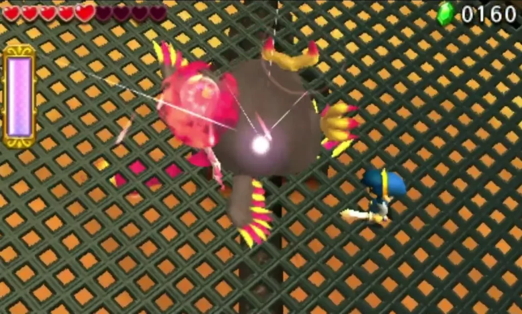 Vulture Vizier in the middle of the grate platform with a pink fiery burst and Link nearby Vulture Vizier in the middle of the grate platform with a pink fiery burst and Link nearby