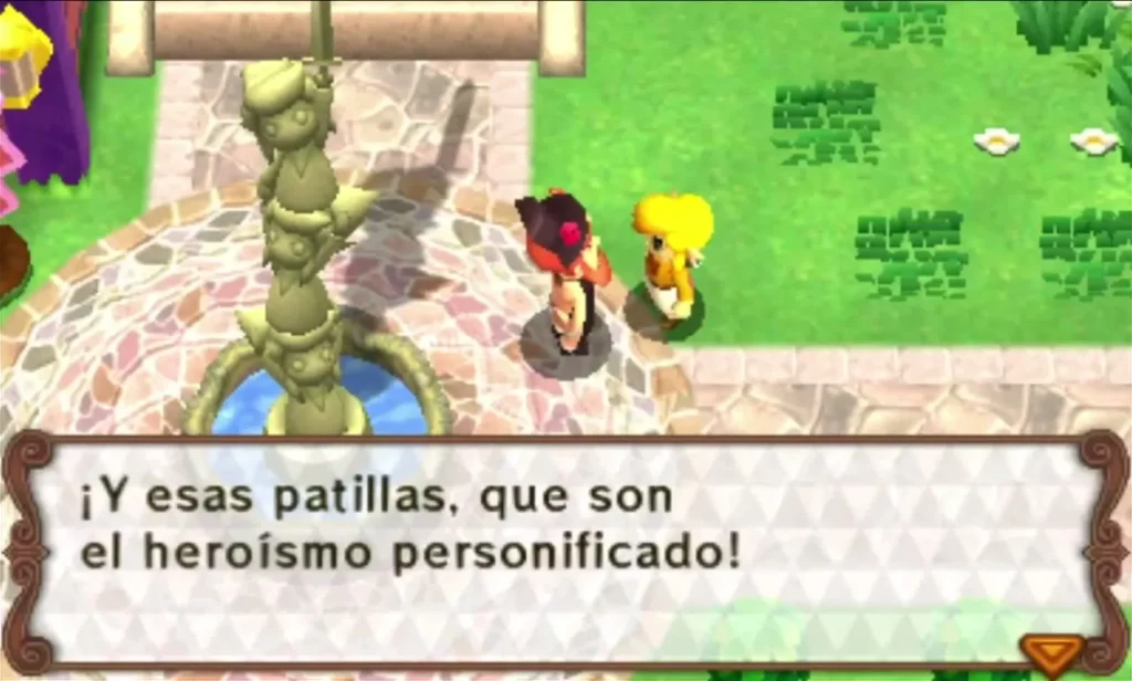 The Bearded Baron beside the green Tri Force Hero Statue praising Link's sideburns as the picture of heroism The Bearded Baron beside the green Tri Force Hero Statue praising Link's sideburns as the picture of heroism