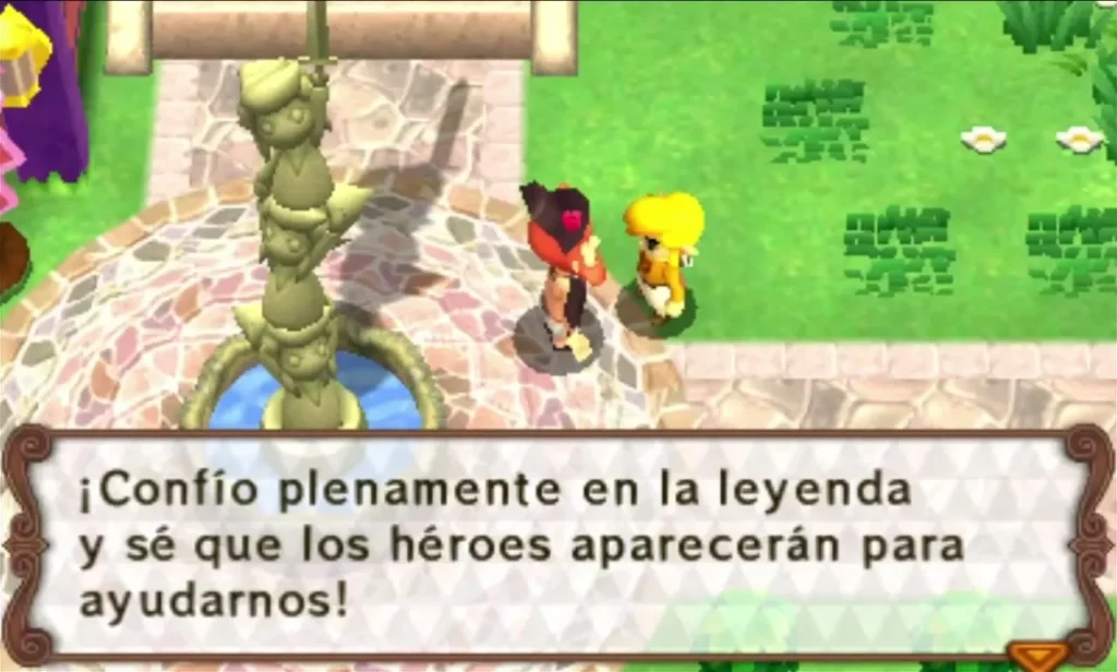 The Bearded Baron beside the Tri Force Hero Statue in the town square, saying the legend says heroes will come The Bearded Baron beside the Tri Force Hero Statue in the town square, saying the legend says heroes will come