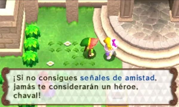 A green-clad boy with red hair tells Link that without friendly signals he will never be called a hero A green-clad boy with red hair tells Link that without friendly signals he will never be called a hero
