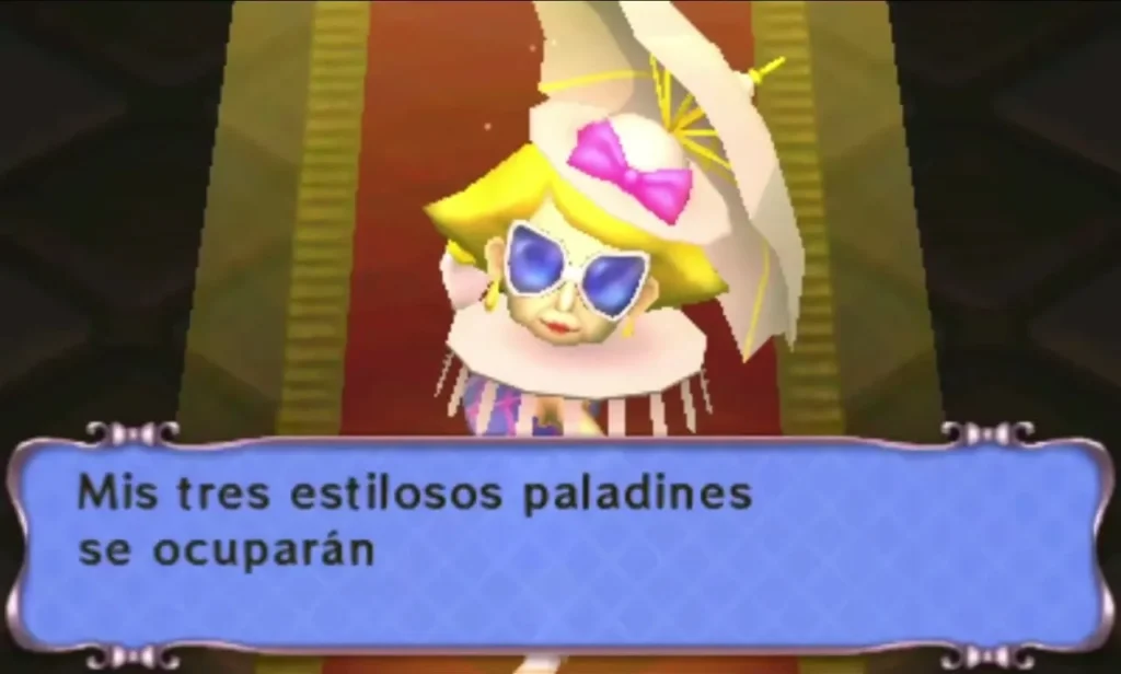 Lady Degala with sunglasses and a parasol says her three stylish paladins will deal with the Links Lady Degala with sunglasses and a parasol says her three stylish paladins will deal with the Links