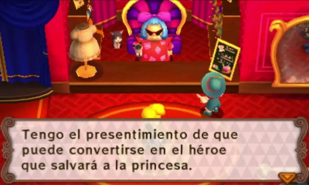 Link stands before Madame Couture in her workshop as she says he could become the hero who saves the princess Link stands before Madame Couture in her workshop as she says he could become the hero who saves the princess
