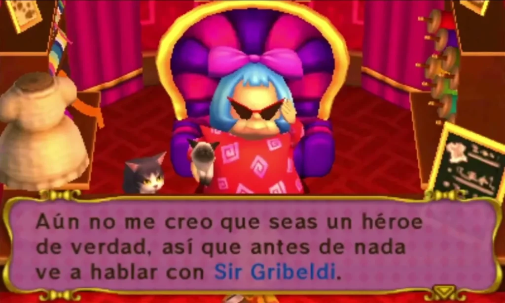Madame Couture in her shop says she does not yet believe Link is a hero and sends him to Sir Gribeldi Madame Couture in her shop says she does not yet believe Link is a hero and sends him to Sir Gribeldi