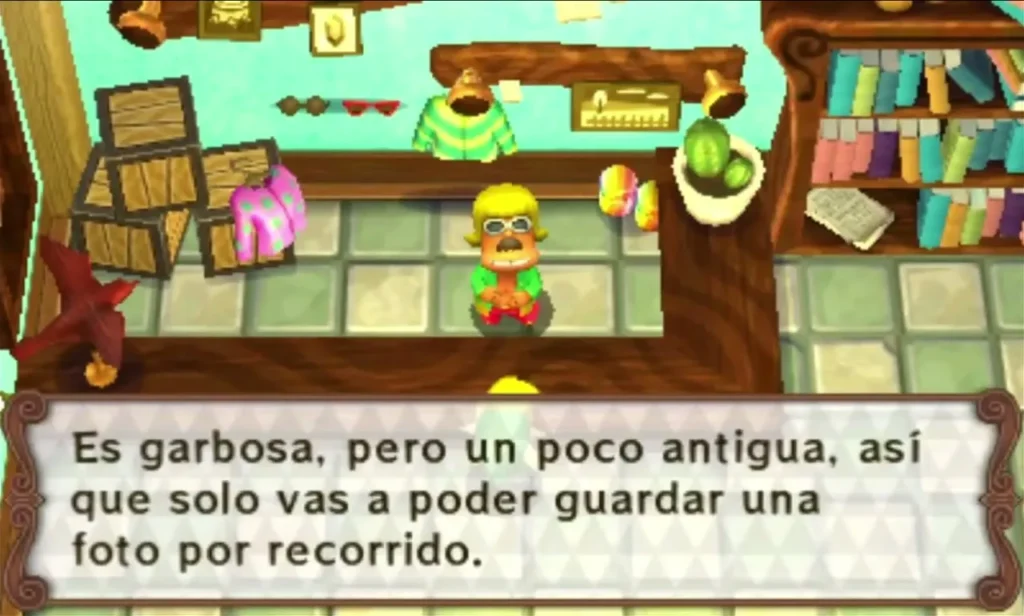 Photo Bro in the Miiverse studio explaining that the old camera can save only one photo per trip Photo Bro in the Miiverse studio explaining that the old camera can save only one photo per trip