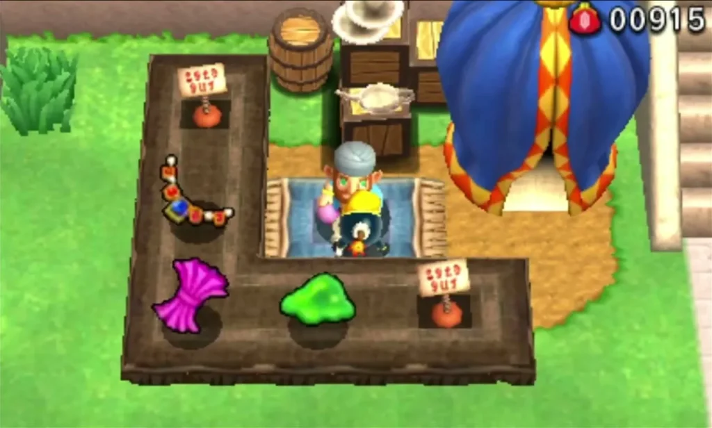 The Street Merchant stall in Hytopia, with Materials laid out on the tables and Link at the counter The Street Merchant stall in Hytopia, with Materials laid out on the tables and Link at the counter