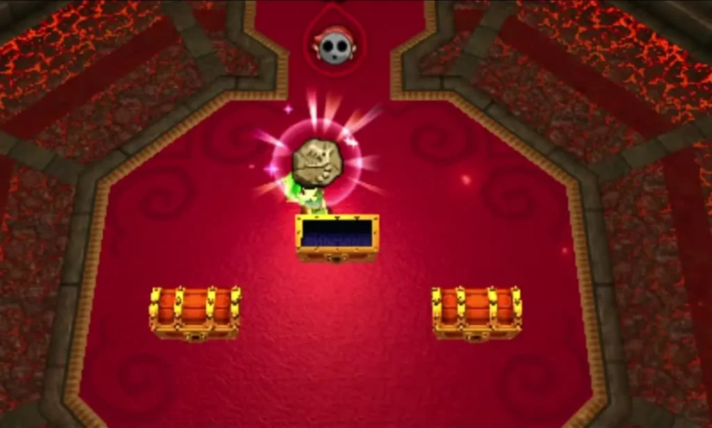 Scorching Zone safe room with three treasure chests around a glowing save point Scorching Zone safe room with three treasure chests around a glowing save point