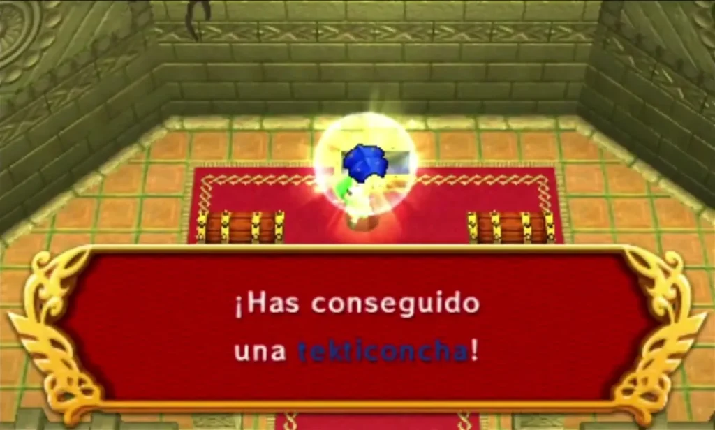 Glowing item above Link in the Buzz Blob Cave end room with a full Tektite Shell message box