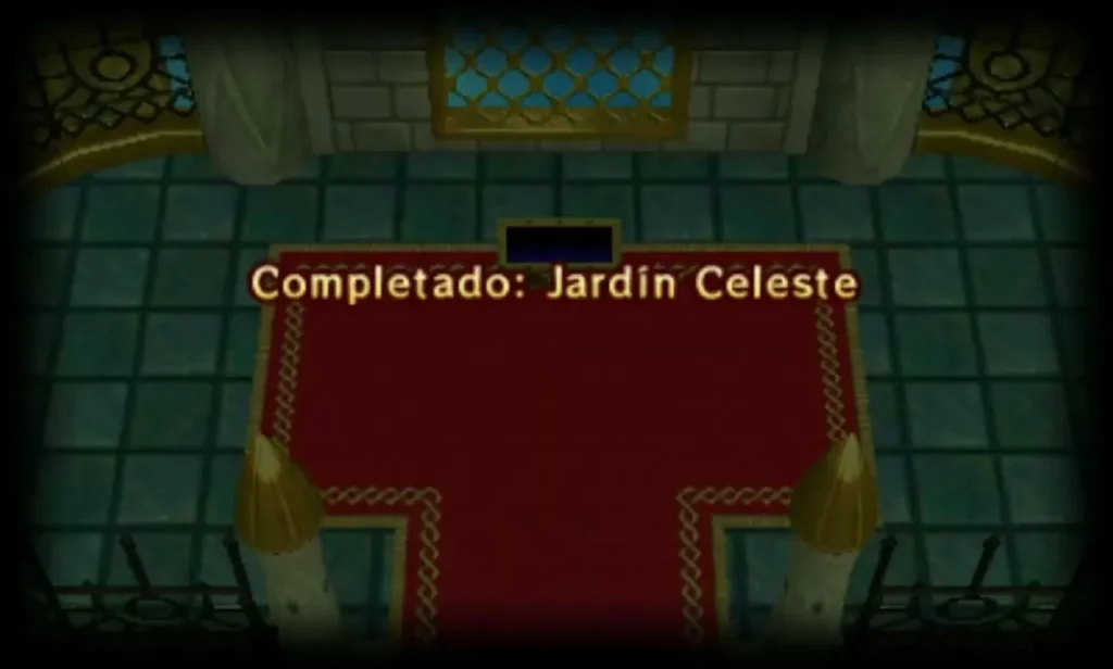 Completed Floating Garden banner over the teal-tiled end room after the level is cleared