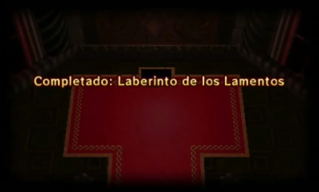 Completed Lone Labyrinth banner over the empty red end room after the level is cleared