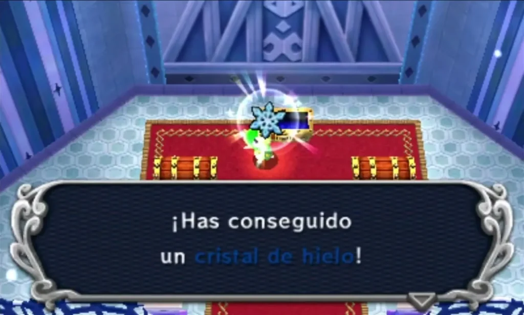 Glowing item above Link in the Silver Shrine end room with a full ice crystal message box