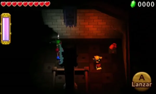An orange hooded Lantern Poe drifts across a dim red-brick room in Palace Noir