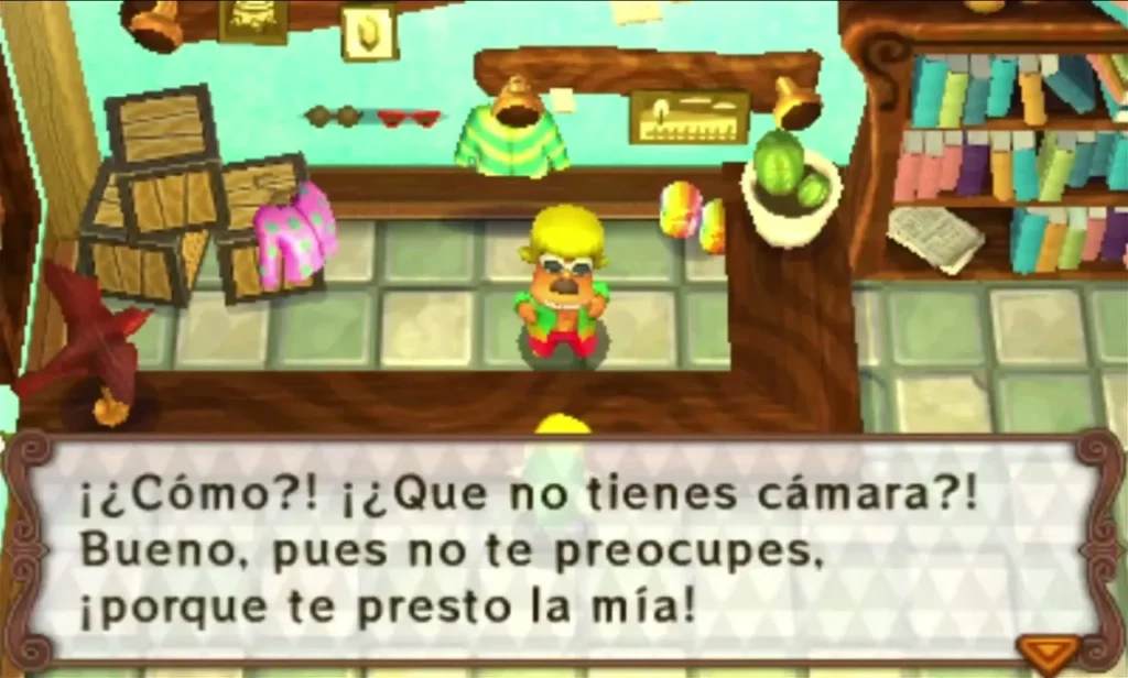 The Photo Bro in the Miiverse Gallery offers Link his own camera, with the full line on screen