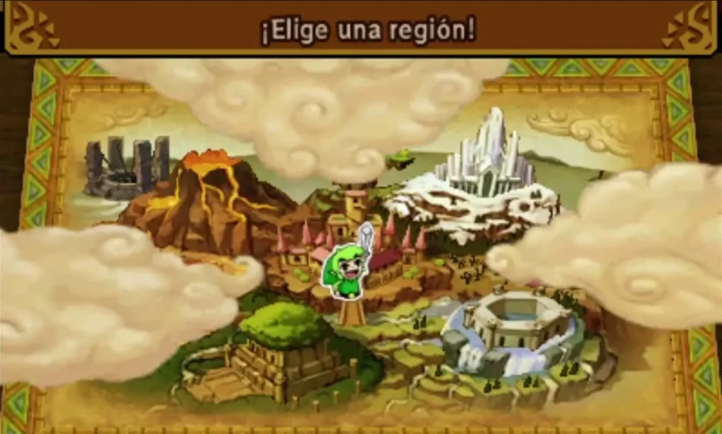 Link standing on the Fortress spot of the region map with Fortaleza highlighted in the list