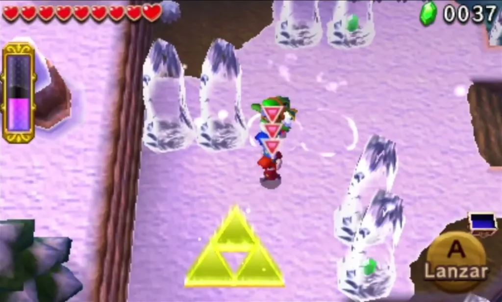 Inactive yellow Triforce Gateway on the snowy ground of the Frozen Plateau