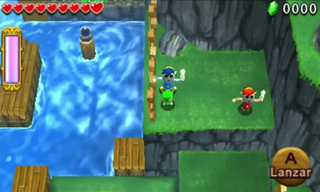 Links walk the grassy cliff path beside a waterfall in Abyss of Agony