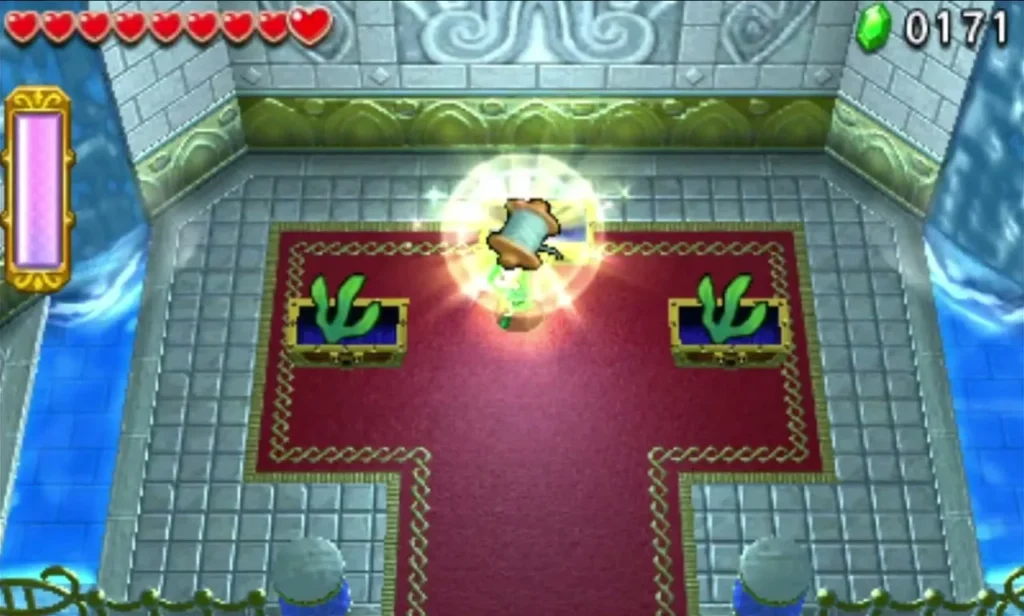 A glowing item over the altar in the end chest room, between two planters