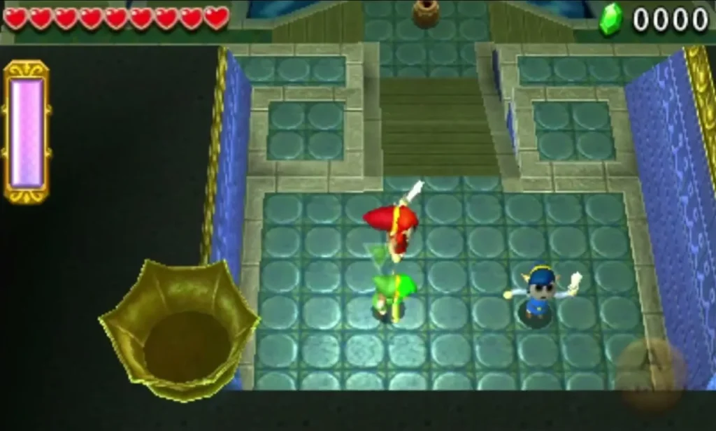 Links in the Water Temple's first tiled room beside a round sunken pit