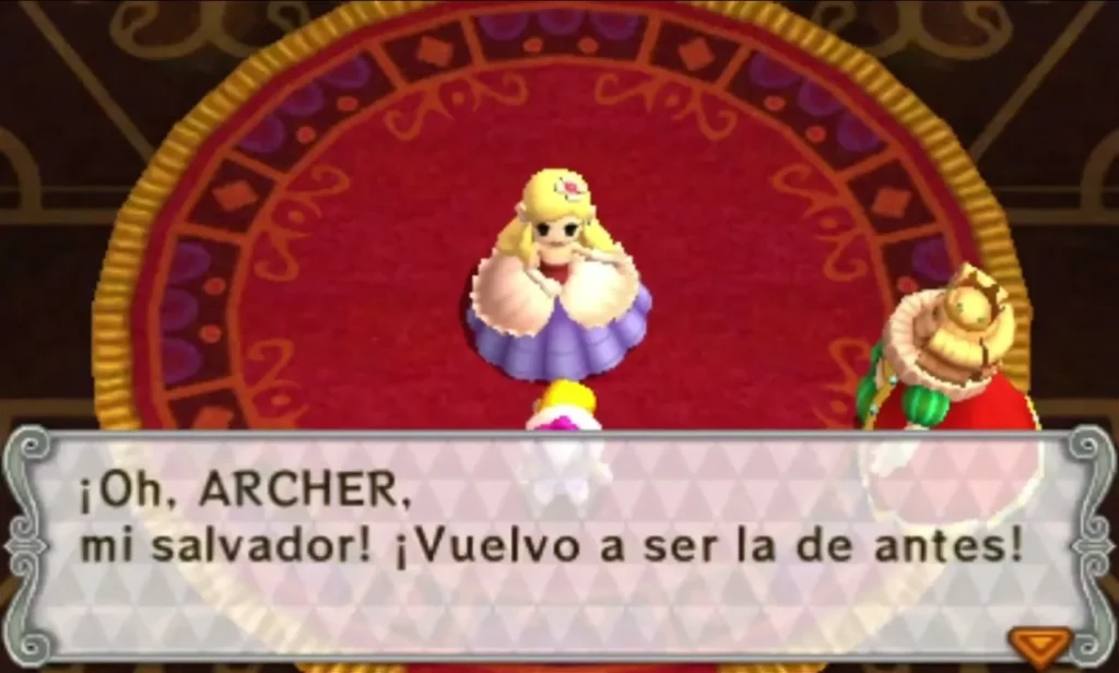 Princess Styla, back to her old look, thanks Archer as a message box shows her words