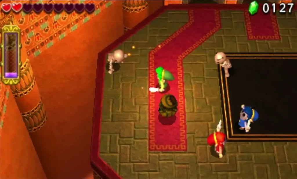 Gibdos in a Gibdo Mausoleum hall with Link and allies on the red carpet