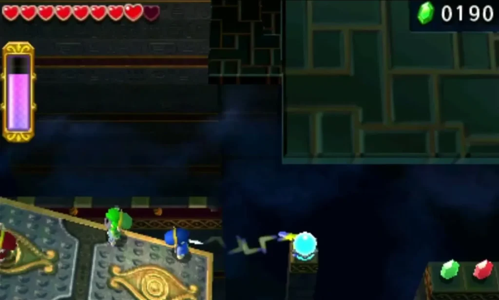 Boomerang thrown at a glowing Shock Switch below a teeterboard in the Desert Temple