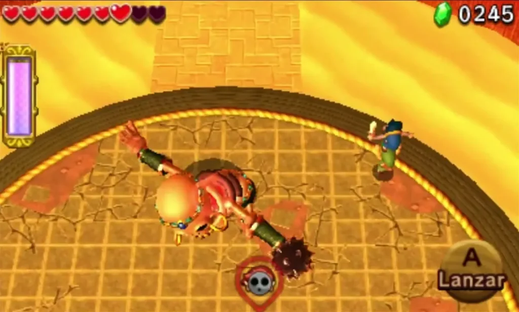 Stalchampion swinging its mace in the arena while Link keeps his distance