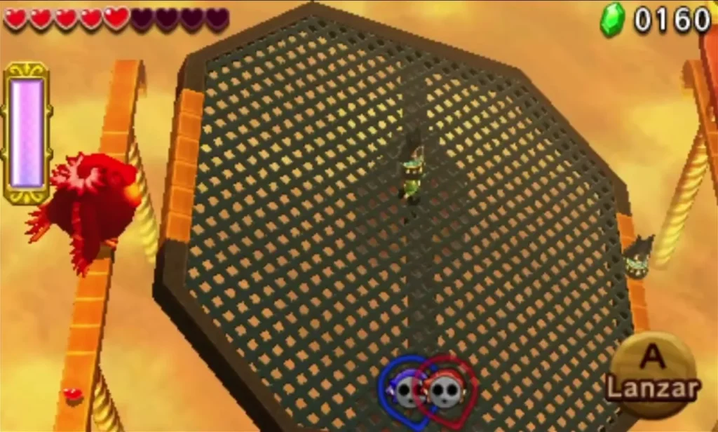 Vulture Vizier on a railing at the edge of the tilting grate arena with Link on the grate